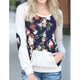 Campus Floral Printed Kangaroo Pocket Sweatshirt with Raglan Sleeve