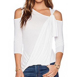 Slim Fit Asymmetric Trim Cut-Out Shoulder Tee in Pure Color