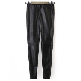 Street Elastic Waist Skinny PU Leggings in Black Size:S-L