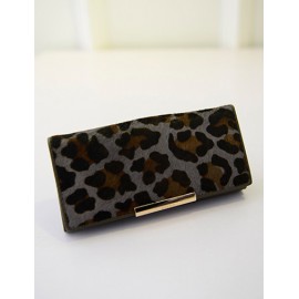 Leopard Printed Clutch Bag With Metal Bar