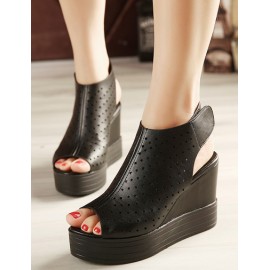 Vogue Mock-Strap Hollow-Out Peep-Toe Ankle Boots in Pure Color Size:34-39