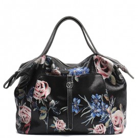 Flower Print Leather Handbag