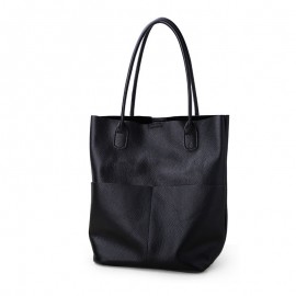 Large Capacity Tote Bag 100% Natural Leather Women Bucket Bag