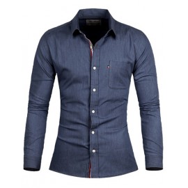 Slim Fit Long Sleeve Single Breasted Denim Shirt