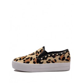 Chic Leopard Rivet Trim Platform Loafers For Women Size:35-39