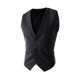 Noteworthy Vertical Pinstripes Single-Breasted V-Neck Vest