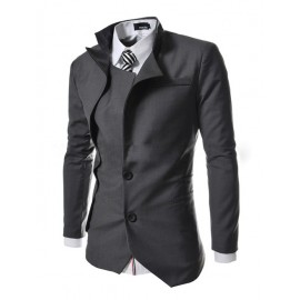 Stylish Twin Buttons Asymmetric Design Blazer