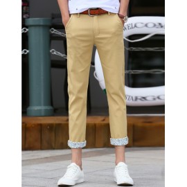 Fresh Printed Turn-Up Cuff Pockets Trim Slim Fit Ninth Pants