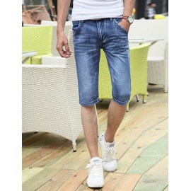 Popular Zip Trim Scratch Detail Slim Fit Denim Shorts