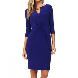 Exquisite Elbow Sleeve Split-Neck Knot Dress