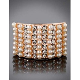 Faddish Beads Detail Rhinestone Trim Ring in Gold