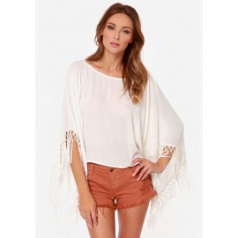 Stylish Lady Women Casual New Fashion Tassel Chiffon Cloak Loose Tops Blouse Shirts