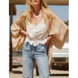 Romantic Mini Floral Print Kimono in Belt Trim Size:S-L