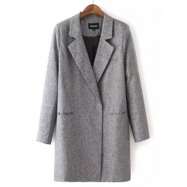 Collegiate Lapel Collar Three Quarter Blazer in Gray