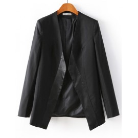 Celebrity V-Neck Open Front Black Blazer with PU Panel