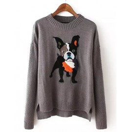 Smart Round Neck Puppy Sweater in Asymmetric Hem