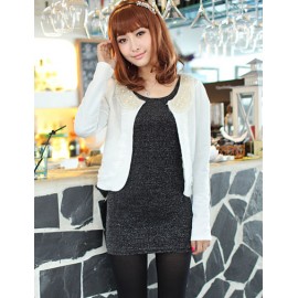Elegant Lace Appqlique Round Neck Pearl Trim Blazer M-L