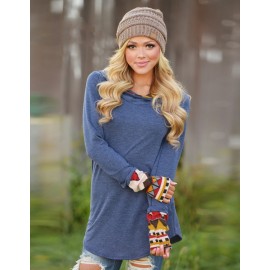 Fashion Ladies Women Casual Patchwork Sleeve Autumn Long Hoodies