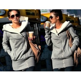 Korea Women Hoodie Jacket Coat Warm Outerwear hooded Zip