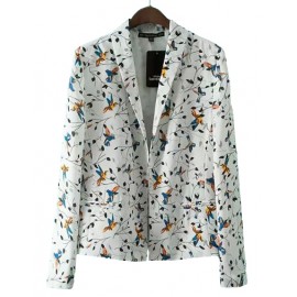 Charming Birds Print Slim Fit Blazer