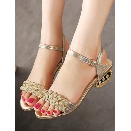 Bohemian Rhinestone Adorment Chunky Heel Sandals Size:35-39