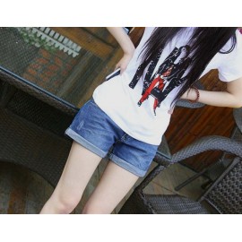 Korea Fashion Women's Straight Type Curling Jeans Shorts