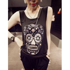 New Arrival Fantastic Floral Printed Skull Pattern Tank Top